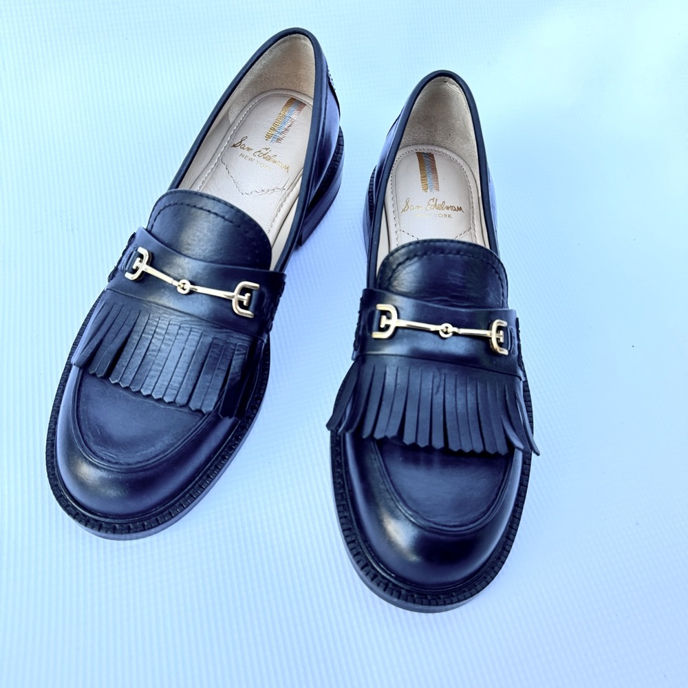 Sam Edelman Black Loafers with Gold Accent - Picture 2 of 8